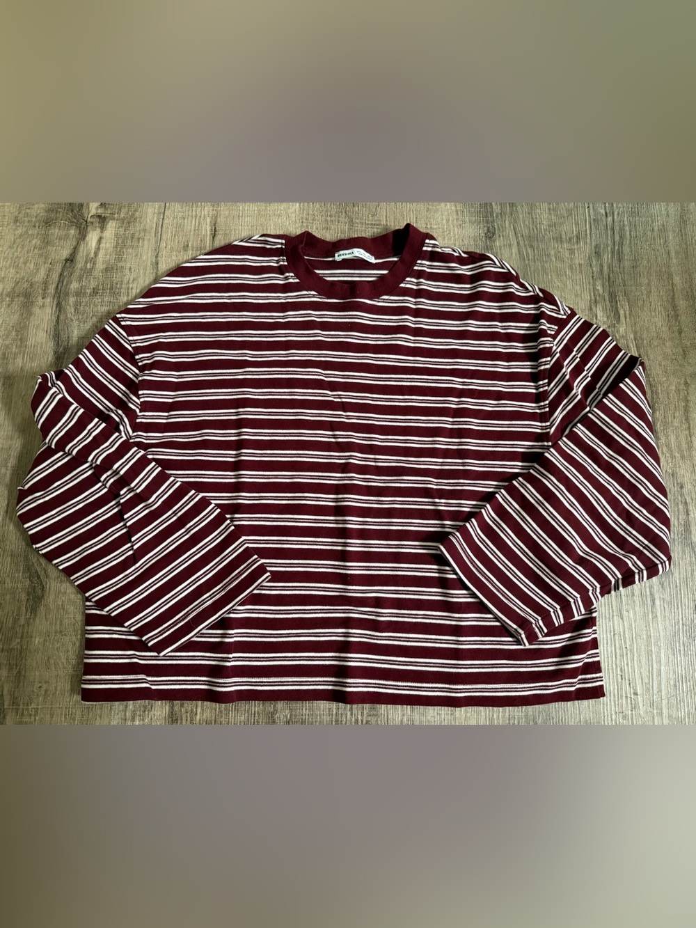 Like New Bershka 100% cotton Burgundy Striped Long Sleeve Tee